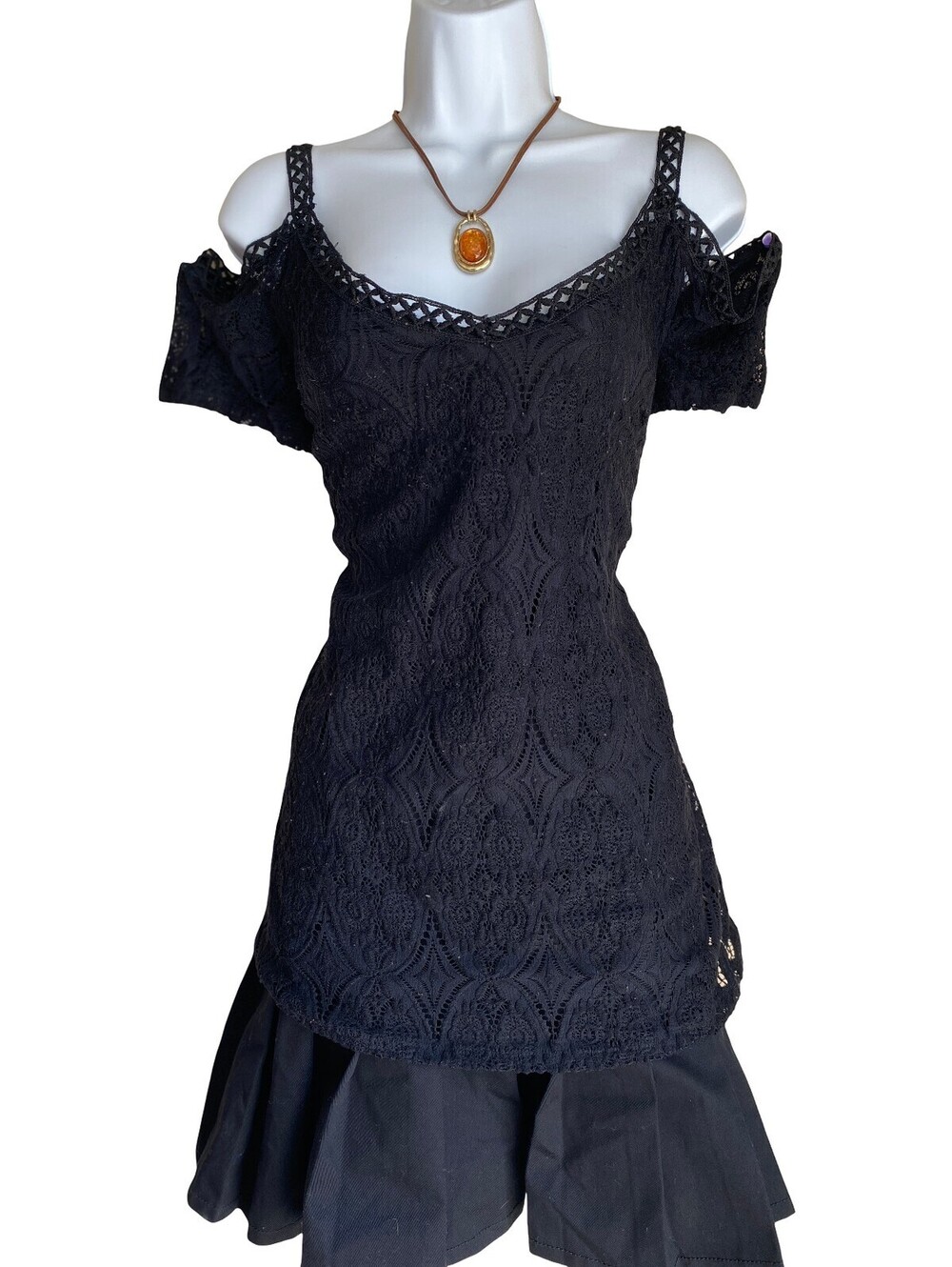 Y2K Women's Plus 2X Black Lace Tunic Blouse Whimsigoth Goth Dark Romance Grunge